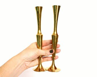 Set of Two Sarna Brass Bud Vases or Candle Holders
