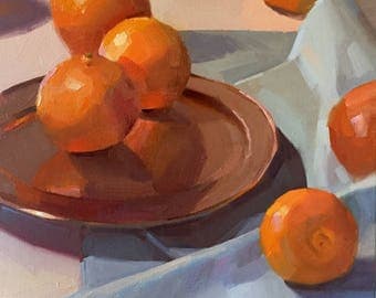 Art painting still life by Sarah Sedwick "Six Cuties" 10x10 inches, oil on canvas