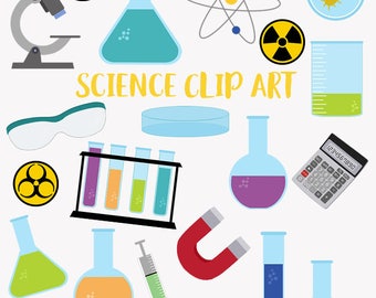 Science laboratory clip art set, scientist, chemistry, biology, testing lab, science clipart symbols, beaker, microscope, big bang (LC55)