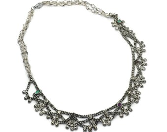 Ethnic Necklace, Silver, Gypsy Necklace, Dangles, Tribal Necklace, Festival Jewelry, Jewels,18" Long, Boho Jewelry, Belly Dancing