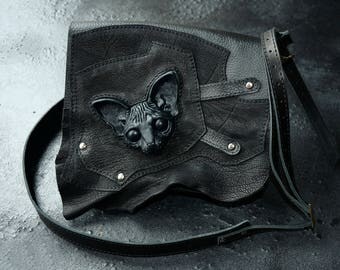 Women bag Leather bag Shoulder bag Crossbody bag Small black purse Messenger bag Leather bag Leather clutch Cat bag Vegan bag Sphinx cat
