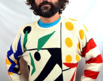 Vintage 80s Rainbow Fancy Lambswool Angora Sweater