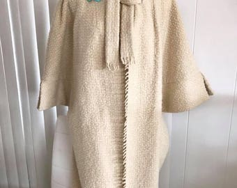 Vintage 1960's Dore of Beverly Hills (designer to Jackie Kennedy) Wool Boucle Swing Coat -- Size M-L