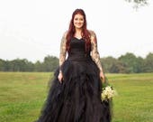 Black Wedding Dress with Tulle Custom Made to your Measurements Sweetheart Neckline