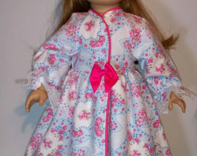 Flannel winter doll robe with pink rose hanky print fits 18 inch dolls