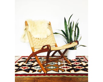 Mid Century Hans Wegner Style Folding Rope Chair / Lounge Chair