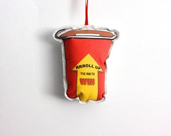 Ornament: tree decoration- Canadian Christmas Ornament- Plush take away coffee cup
