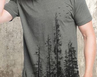 Men's Pine Tree Forest T-Shirt - Screen Printed Men's T-Shirt - American Apparel