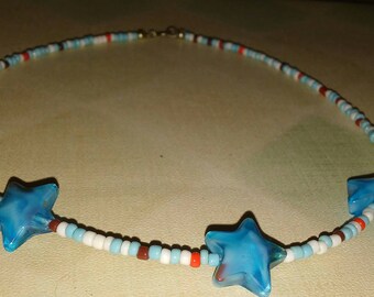 Clearance/Dastash Ayla's Bead Creations Red White and Blue 4th of July girls 13 inch star necklace