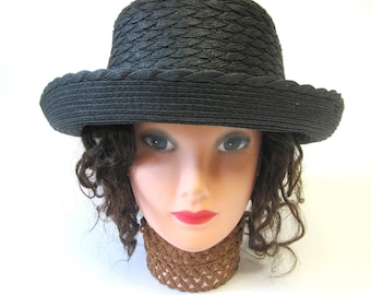 Black Straw Boater Hat Millinery Womens
