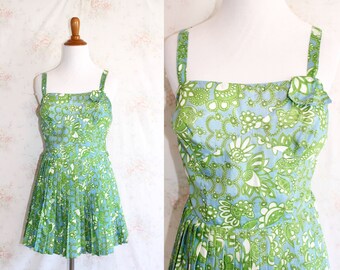 Vintage 1950s Bathing Suit, 50s One Piece Swimsuit, Pin Up, Playsuit, Romper, Swim Dress, Pleated Skirt, Swimwear, Bombshell, Gabar
