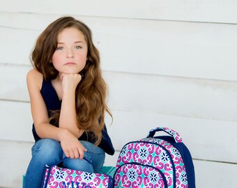 Monogram backpack set, monogram lunch bag, , Girls School Bookbag Set, monogram gifts, girls backpack and lunch bag