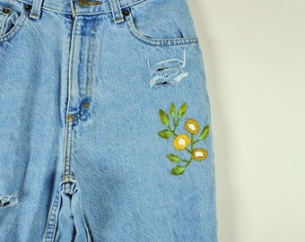 Embroidered jeans | Etsy