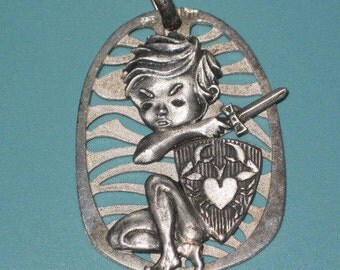 Vintage Sterling Silver Sword and Shield Heart CRAB Cancer Zodiac 1 5/8" Pendant 9.3g