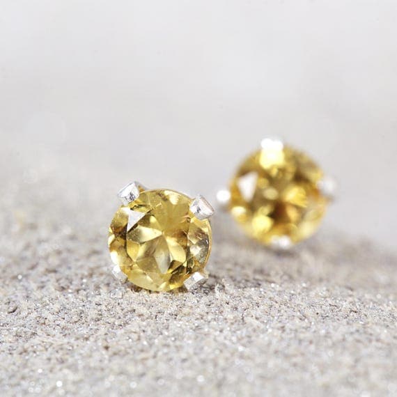 Citrine Stud Earrings - Silver Citrine Earrings