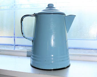 Antique Enamelware Coffee Pot Robins Egg Blue