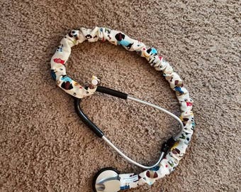 Stethoscope Cover Scrunchie DOG PARK Paws Fits Single or Double Protect bare neck & Tubing Handmade USA Dudes Doc Nurse Vet Employee gift