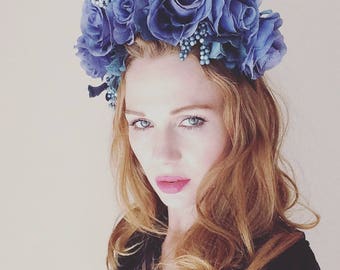Blue Flower Crown - Lana del Rey Born To Die Flower Crown - Dia de los Muertos Blue Flower Rose Crown - Blue Unicorn Halloween