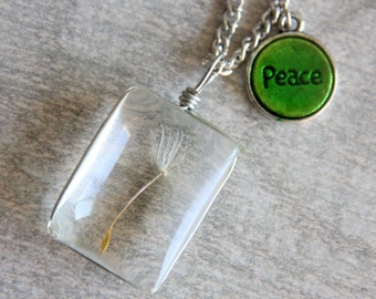 Necklace dandelion Double sided cabochon