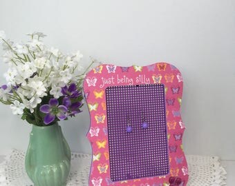 Just Being Silly Picture Frame Earring Holder - Decoupaged Earring Organizer