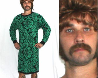 Vintage Full Length Long Sweater Dress. Green And Black Sweater Full Body 80s Womens Fashion Comfy Long Sweater. Regal Womens 80s Fashion