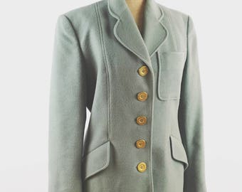 Wool Blazer Sage Green Vintage Jean Louis Scherrer Boutique Blazer 1980 French Designer Wool Melton Blazer Sage Made in Paris Eur Sz 40