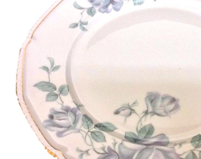 Royal Tettau Dinner Plate, Bone China, Blue Roses Dinnerware, Vintage Plate, Germany US Zone - Tableware - Damask Rose Pattern 13802