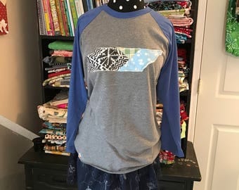 Tennessee Applique baseball shirt, patchwork vintage quilt