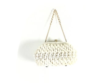 White purse, white bag, white straw purse, white straw bag, vintage bags, vintage purse