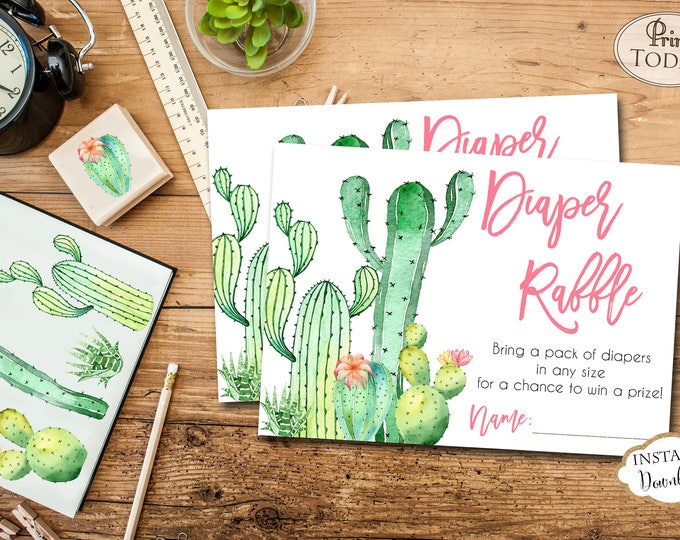 INSTANT DOWNLOAD - Cactus Southwest Diaper Raffle Tickets - Succulent Southwest Boho Diaper Raffle - Boho Raffle Card - Diaper Game 0551