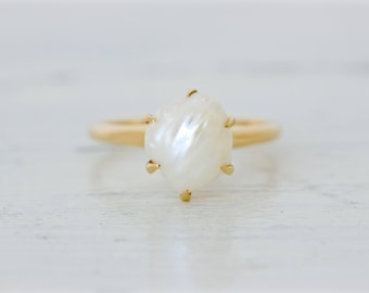 Antique Pearl Engagement Ring | Art Deco Ring | Vintage 1920s Ring | 14k Yellow Gold Promise Ring | Gemstone Solitaire Ring | Size 6.75
