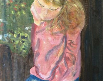 Thinking Girl Portrait Painting on Canvas 12 x 16