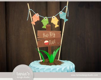 Gone Fishing - The Big One - Birthday Cake Topper - Instant Download - by Tania's Design Studio