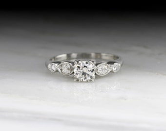 Antique Early Art Deco Engagement Ring with Old European Cut Diamond Center and Diamond Accents in Platinum R740
