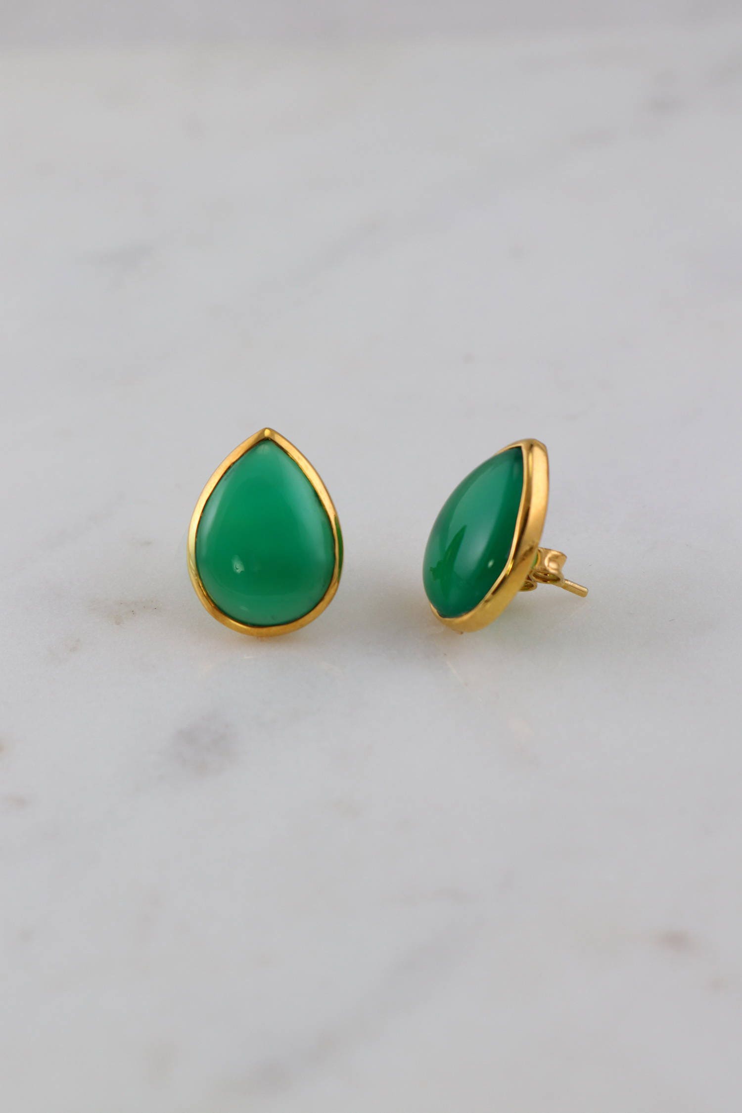 Green Onyx Stud Onyx Jewelry Gold Gemstone Earring Simple