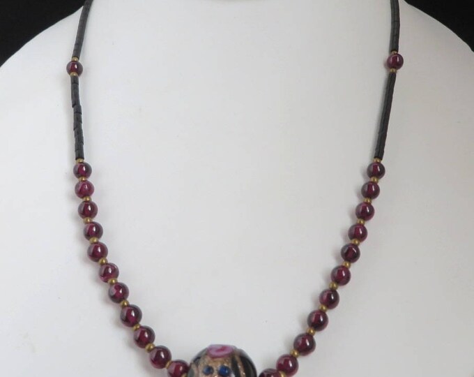 Vintage Purple Bead Necklace | Boho Bead Jewelry | Cloisonne Bead Silver Tone and Purple Necklace