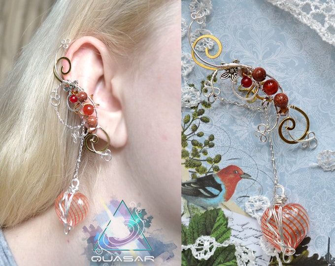 Ear cuff "Fairy" | casual ear cuff, spring jewelry, wire fairy ear cuff, quasarshop, elven ear cuff, elvish, red earrings, gift for her