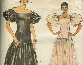 Vogue 8646 Vintage 1980's Puffy Sleeve Dress Sewing Pattern