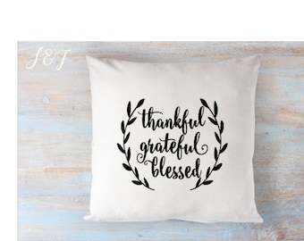 Thankful Pillow 16 x 16 Pillow Cover Zip Closure Fall Pillow