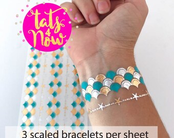 Lets be mermaids // Mermaid scales tattoo bracelet // mermaid bachelorette themed tattoos // mermaid party // by Tats4now
