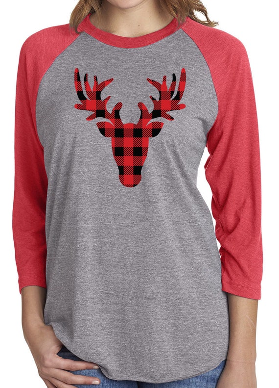 Buffalo Plaid Christmas Shirt for Women Reindeer Shirt for