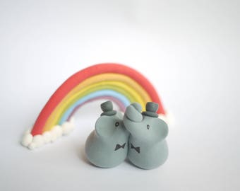 Grey Gay Elephant Wedding Cake Topper (With or Without Rainbow)