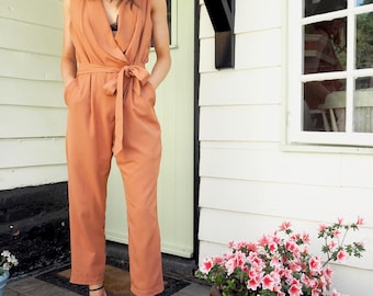 Alex Jumpsuit Romper Tie Waist Trouser Pant Orange Rust