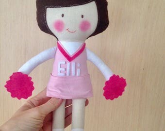 Cheerleader, Plush Doll, Girls, Great gift, Toys for baby, Cute stuffed doll, Birthday Gift, Handmade