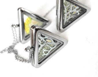 Glass necklace for her Triangle necklace for gift Moss necklace for grandma Cocktail gift Moving gift for friend Triangle pendant for women