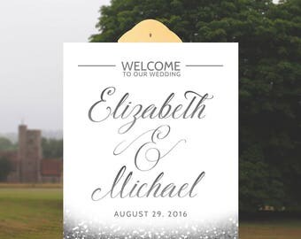Silver Wedding Welcome Sign Glitter Wedding Reception Sign Silver Glitter Wedding Decor Printable Wedding Decoration 16x20 24x36 JPEG PDF