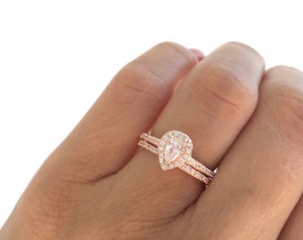 pear shaped ring set rose gold wedding ring set teardrop ring small pear - Pear Shaped Wedding Ring Sets pear shaped ring set rose gold wedding ring set teardrop ring small pear - Pear Shaped Wedding Ring Sets