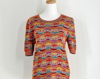 T-shirt Missoni Femme Taille 16, Rouge Chiné à Manches Courtes - Idéal En Toute Saison