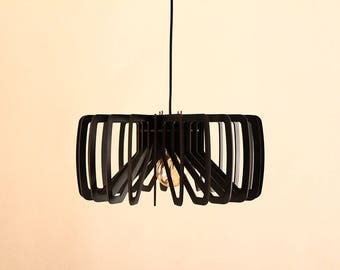 Wood Pendant Light - Modern Chandelier Lighting - Mid Century - Industrial - Hanging Dining Lamp - Ceiling Fixture - Geometric - Minimal