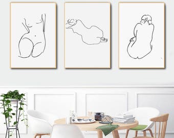 Nude Girl Print Set of 3 Prints Minimalist Art Print Printable Art Matisse Art Picasso Print Nude Art Black White Print Instant Download